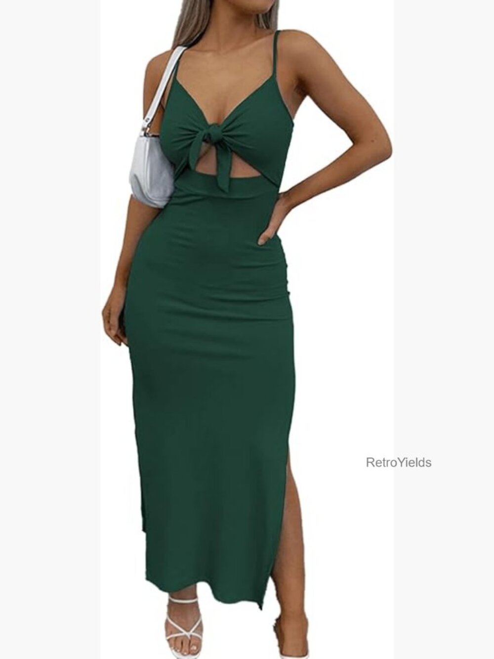 Tie Knot Cut Out Side Split Sleeveless Knit Bodycon Maxi Dress
